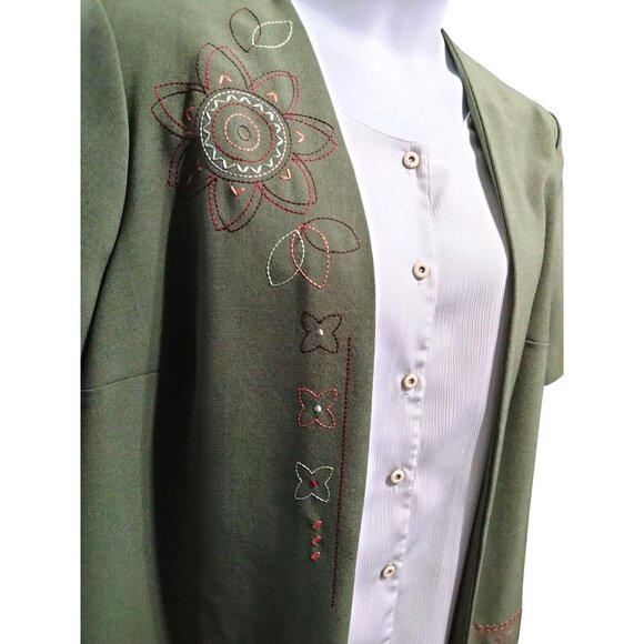 Allison Daley Ii Olive Green Embroidered Jacket Attached Button Top 18W - Picture 4 of 9